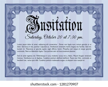 Blue Vintage invitation template. With guilloche pattern and background. Artistry design. Detailed. 