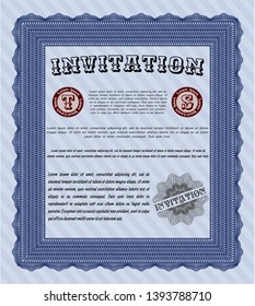 Blue Vintage invitation template. With guilloche pattern. Detailed. Good design. 