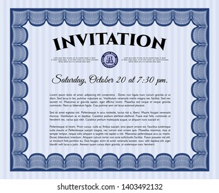 Blue Vintage invitation template. With guilloche pattern. Perfect design. Detailed. 