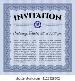 Blue Vintage invitation template. With linear background. Vector illustration. Money design. 