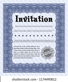 Blue Vintage invitation template. With linear background. Vector illustration. Superior design. 