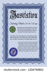 Blue Vintage invitation template. With linear background. Detailed. Lovely design. 