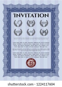 Blue Vintage invitation template. With linear background. Customizable, Easy to edit and change colors. Sophisticated design. 