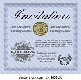 Blue Vintage invitation template. With linear background. Customizable, Easy to edit and change colors. Artistry design. 