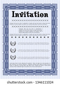 Blue Vintage invitation template. With linear background. Money style design. Customizable, Easy to edit and change colors. 