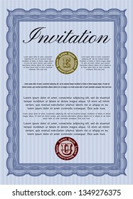 Blue Vintage invitation template. With linear background. Vector illustration. Nice design. 
