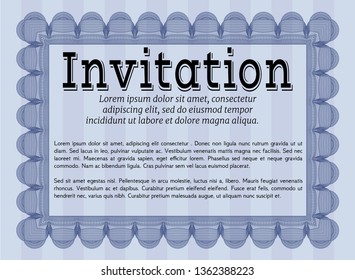 Blue Vintage invitation template. With linear background. Money Pattern. Customizable, Easy to edit and change colors. 