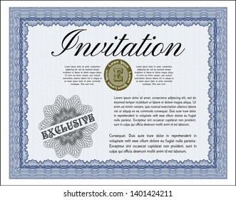 Blue Vintage invitation template. With linear background. Vector illustration. Beauty design. 