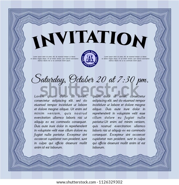 Blue Vintage Invitation Template Linear Background Stock Vector
