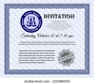 Blue Vintage invitation template. Lovely design. Customizable, Easy to edit and change colors. Printer friendly. 