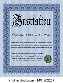 Blue Vintage invitation template. Lovely design. Customizable, Easy to edit and change colors. With linear background. 