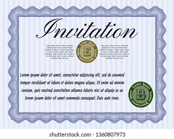 Blue Vintage invitation template. Modern design. With complex background. Detailed. 