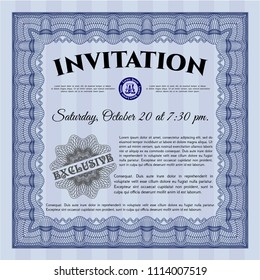 Blue Vintage invitation template. Money style design. With complex linear background. Customizable, Easy to edit and change colors. 