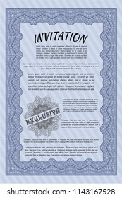 Blue Vintage invitation template. Money style design. Customizable, Easy to edit and change colors. Complex background. 