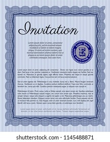 Blue Vintage invitation template. Money design. Customizable, Easy to edit and change colors. With complex linear background. 