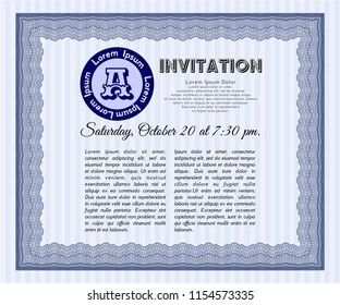 Blue Vintage invitation template. Money Pattern design. Customizable, Easy to edit and change colors. With guilloche pattern. 