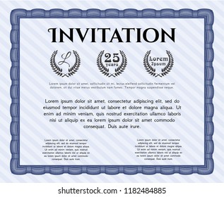 Blue Vintage invitation template. Money design. Detailed. With linear background. 
