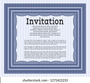 Blue Vintage invitation template. Money design. Vector illustration. With guilloche pattern. 