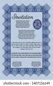 Blue Vintage invitation template. Money design. With complex linear background. Customizable, Easy to edit and change colors. 
