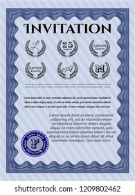 Blue Vintage invitation template. Perfect design. Vector illustration. With complex linear background. 