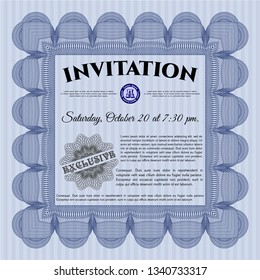 Blue Vintage invitation template. Perfect design. With background. Detailed. 