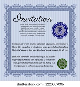 Blue Vintage invitation template. Printer friendly. Perfect design. Customizable, Easy to edit and change colors. 