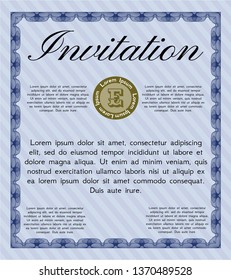 Blue Vintage invitation template. Printer friendly. Lovely design. Detailed. 
