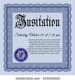 Blue Vintage invitation template. With quality background. Money Pattern. Detailed. 