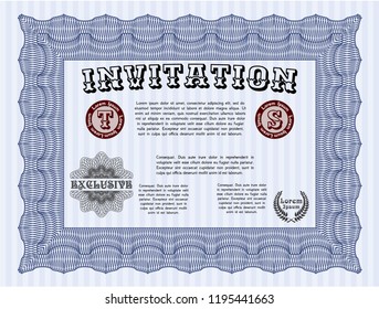 Blue Vintage invitation template. With quality background. Vector illustration. Elegant design. 