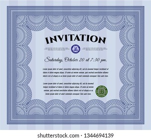 Blue Vintage invitation template. With quality background. Vector illustration. Money design. 