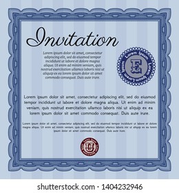 Blue Vintage invitation template. With quality background. Detailed. Money Pattern design. 