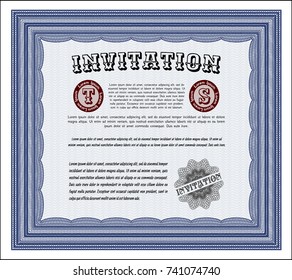 Blue Vintage invitation template. With quality background. Customizable, Easy to edit and change colors. Cordial design. 