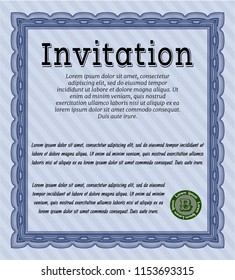 Blue Vintage invitation template. Retro design. With background. Vector illustration. 