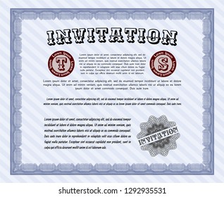 Blue Vintage invitation template. Retro design. Vector illustration. With complex background. 