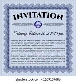  Blue Vintage invitation template. Sophisticated design. Detailed. With great quality guilloche pattern. 