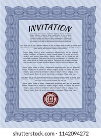 Blue Vintage invitation template. Sophisticated design. Detailed. Complex background. 