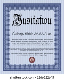 Blue Vintage invitation template. Superior design. Customizable, Easy to edit and change colors. With guilloche pattern. 