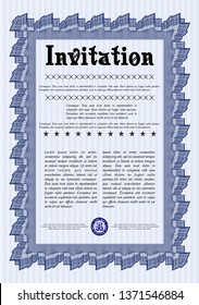 Blue Vintage invitation template. Superior design. Complex background. Vector illustration. 