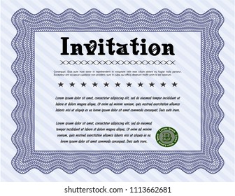 Blue Vintage invitation template. Vector illustration. With great quality guilloche pattern. Superior design. 