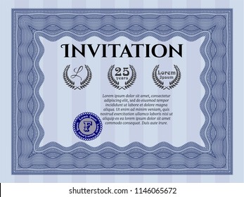 Blue Vintage invitation template. Vector illustration. With quality background. Money Pattern design. 