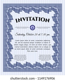 Blue Vintage invitation template. Vector illustration. Easy to print. Lovely design. 