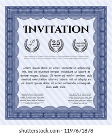 Blue Vintage invitation template. Vector illustration. Printer friendly. Artistry design. 