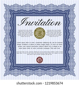 Blue Vintage invitation template. Vector illustration. Printer friendly. Artistry design. 