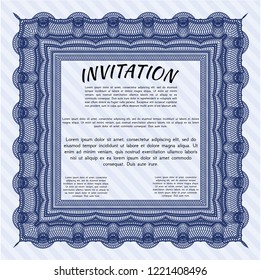 Blue Vintage invitation template. Vector illustration. With guilloche pattern and background. Nice design. 