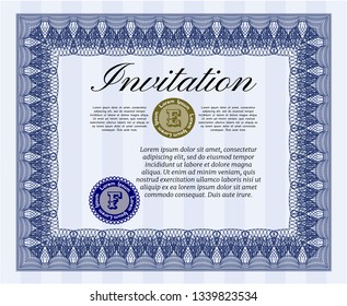 Blue Vintage invitation template. Vector illustration. Complex background. Good design. 