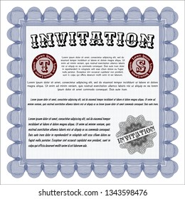 Blue Vintage invitation template. Vector illustration. With complex linear background. Sophisticated design. 