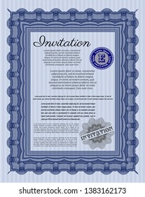 Blue Vintage invitation template. Vector illustration. With background. Modern design. 
