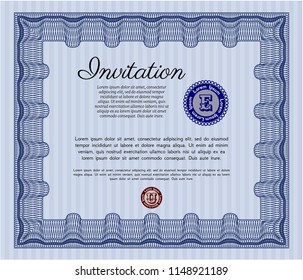 Blue Vintage invitation. Vector illustration. Easy to print. Money style design. 