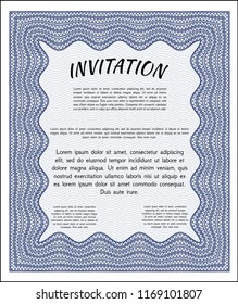 Blue Vintage invitation. Vector illustration. With great quality guilloche pattern. Lovely design. 