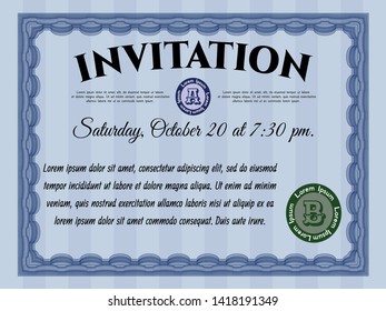 Blue Vintage invitation. Vector illustration. Easy to print. Sophisticated design. 